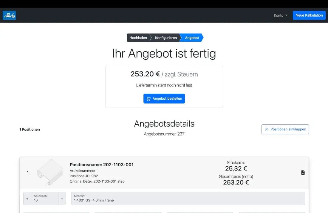 Blechteile online Angebot erhalten