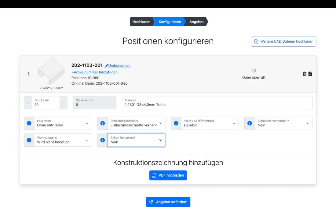 Laserschneidauftrag konfigurieren